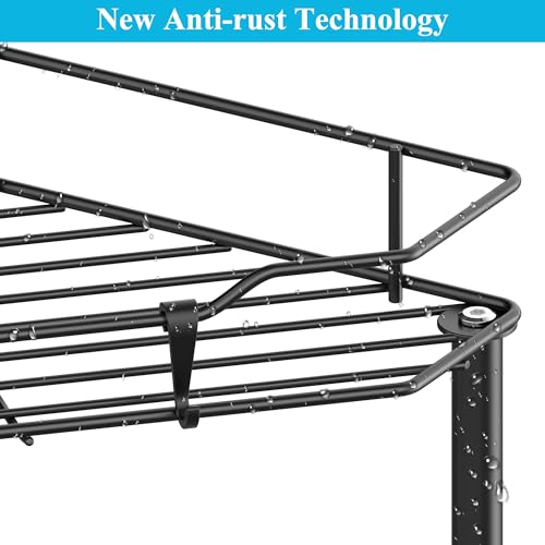 Image of HuggieGems 2 Tier Floor Standing Corner Shower Caddy Organizer Shelf with Hooks, Bathroom Shelves Stand Rack, Black
