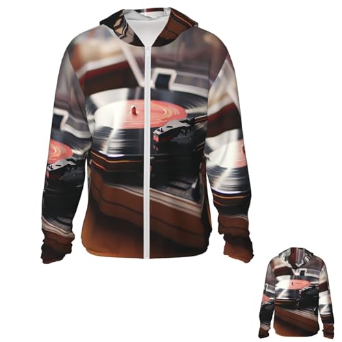 NONHAI Men's Sun Protection Jacket UPF 50+ Full Zipper Long Sleeve UV Hoodie Shirt Record Player Women's Outdoor Jacket