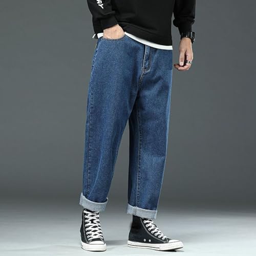 Lu's Chic Men's Autumn Denim Pants Button Jeans Casual Cotton Comfy Bottom Closed Longline Trousers4