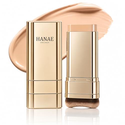 Hanae Korea Foundation Stick All-in-one foundation (with built-in brush) lightweight and non-cakey creates a natural finish effectively covers imperfections portable makeup (Natural)