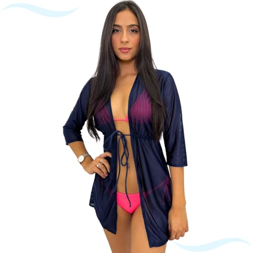 Saída de Praia Feminina Canga Verão Piscina Camisão Chemise de Amarrar na Cintura Leve Tecido Seca R