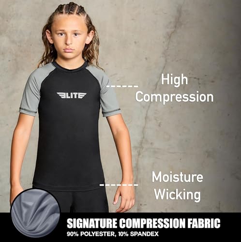 Elite Sports Kids Jiu Jitsu BJJ Rash Guard, Short Half Sleeve Compression Shirt for Youth Boys Girls Sports Nogi Training2