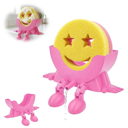 AUREHEN Cute Hanging Sponge Holder with Drainage & Legs, 3D Printed Funny Sink Stand for Round Sponges, Aesthetic Kitchen Sink Edge Organizer, Countertop Decor, Quick-Drying Storage Cleaning Gadget