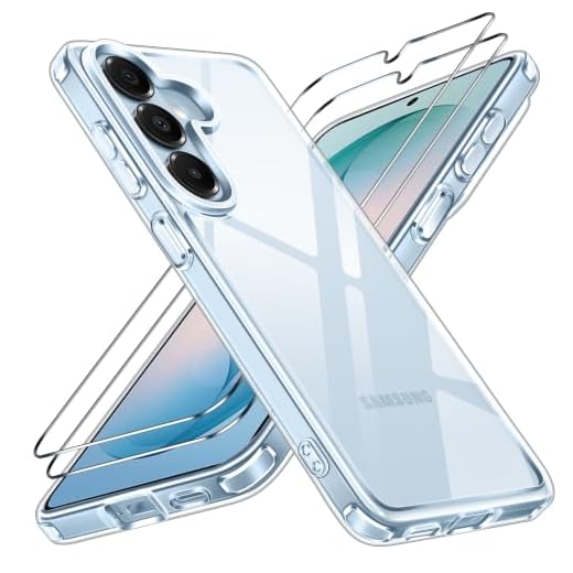 ivoler Nie Vergilbung Klar Hülle für Samsung Galaxy S26 5G, 1 Handyhülle mit 2 Stück Panzer Schutz Glas, [Militärischer Schutz] Stoßfest Transparent Schutzhülle Dünn Durchsichtige Case