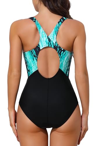 Image of beautyin Women's One Piece Athletic Racerback Bathing Suit Color Block Swimsuit
