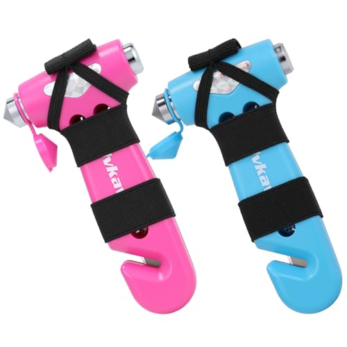 Image of Window Breaker, 3-in-1 Emergency Escape Tool with Car Safety Hammer and Seat Belt Cutter, Safety Emergency Car Escape Tool Gift for Women (Pink and Blue)