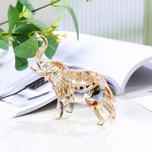 Image of YWHL Champagne Crystal Elephant Figurine, Glass Elephants Statue Gifts for Elephant Lovers, Sparkling Art Animals Collectible Decoration for Home Table Centerpiece