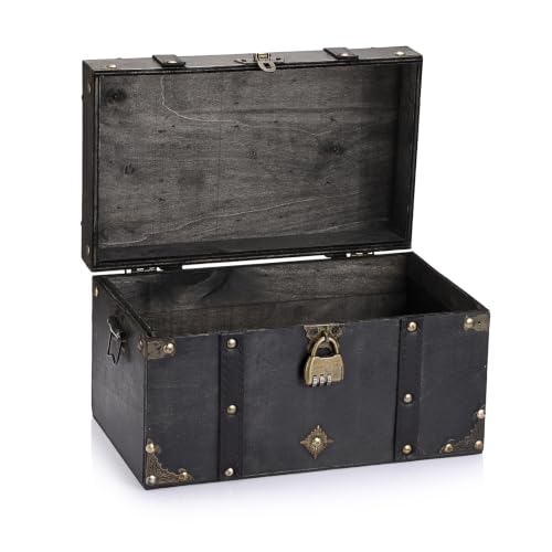 ELLDOO Wooden Treasure Chest with Lock, Vintage Pirate Chest, X-Large