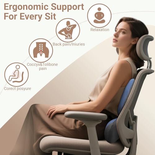 Image of Memory Foam Seat Cushion,Office Chair Cushion with Lumbar Support for Back Pressure Relief, Car Seat Cushion with Adjustable Strap,Sciatica Pad Cushions for Car,Truck, Desk (Navy Yk)