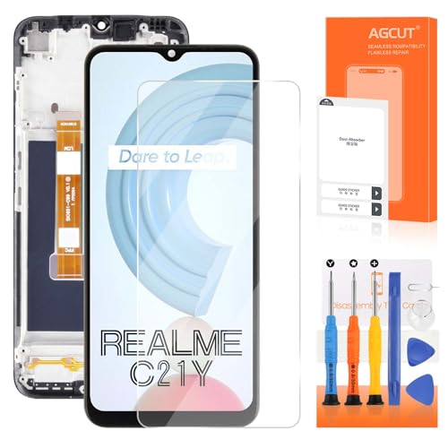 AGCUT Pantalla LCD para OPPO Realme C21Y para Realme C21Y RMX3261 RMX3263 6,5' LCD de Repuesto digitalizador Placa de Cristal con Pieza de reparación, Color Negro con Marco