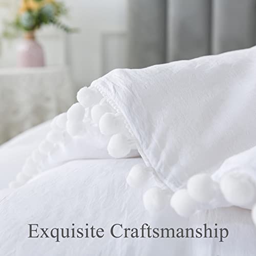 Caressma Pom Pom Fringe Duvet Cover Set King Size, Soft Washed Microfiber 3Pcs Bohemian Bedding Duvet Cover, All Season White Comforter Cover Set With Zipper Closure (1 Duvet Cover+2 Pillowcases) #TOP5