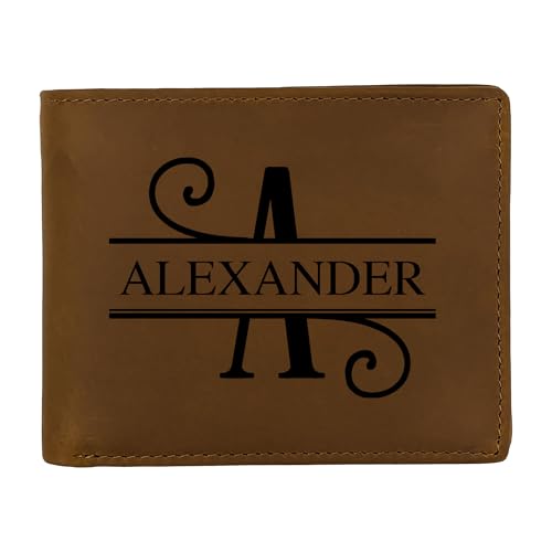 Personalized-Wallet-for-Men-Initial-Monogram-Custom-Engraved-Genuine-Leather-Bifold-Wallet-Birthday-Anniversary-Gift-for-Husband-Boyfriend-Groomsmen-Dad-Grandpa-Light-Brown