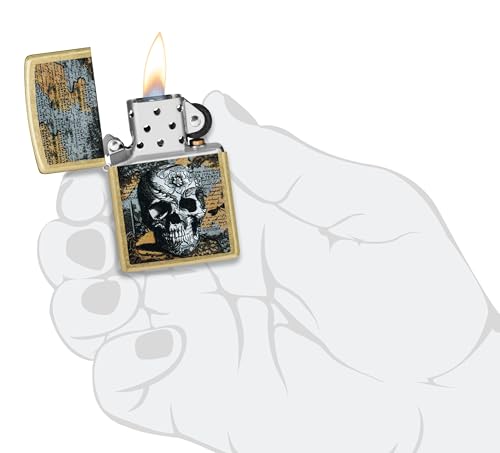 Image of Zippo Floral Skull Design Street, Brass, Pocket Fuel Windproof Premium Lighter (BIS Certified)