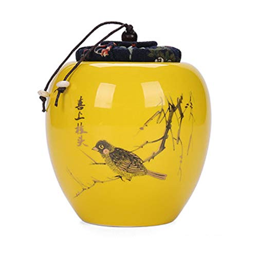 Kitchen Sealed Lids Ceramics Tea Canisters Elegant Tea Caddy Food Jars Tea Tins(Yellow Magpie)