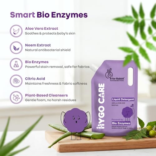 Image of R for Rabbit Hygocare 1000 ml Refill Pack Baby Laundry Liquid detergent for Clothes Powered by Bio Enzyme Handwash & Machine Wash, Effective Stain Removal, Residue-Free Biodegradable