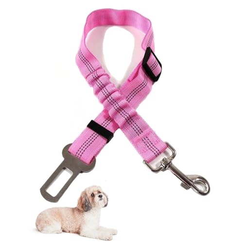Dog Seat Belts for Cars Dogs Car Harness Pets Car Safety Belt Elastic Buckle Dog Cars Harness Adjustable Dog Seat Belt Nylon Pet Safety Belts for Dogs Cats and Pets (Pink)