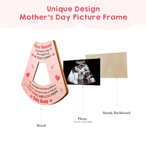 Image of FLYAB First Mothers Day Gift - Mom Picture Frame for New Mom from Daughter Son Baby Funny Wood Happy Mothers Day from the Bump Photoframe for First Time Moms Nursery Decor