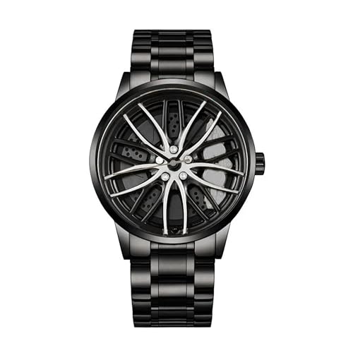 Image of GOLDENIZE FASHION Branded Men's Sport Quartz Watch Car Wheel Dial Rotating Casual Fashion Stainless Steel Alloy Men Multicolour Luxury Watches Wheel Dial Men's Metal Watch Gift Creative Watch (White)