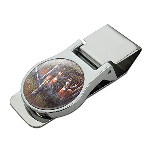 Deer in the Woods Satin Chrome Plated Metal Money Clip