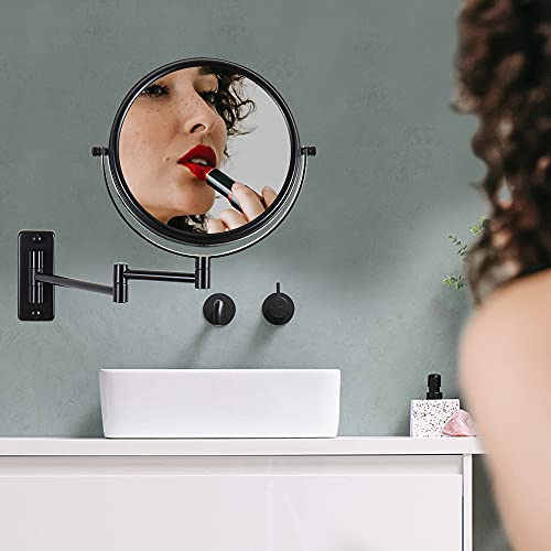 Wall Mounted Makeup Mirror 1X/ 10X Magnifying Make Up Mirror 8 Inch Bathroom Mirror,Reversible Double-Sided Personal Vanity Mirror (Black) #TOP6