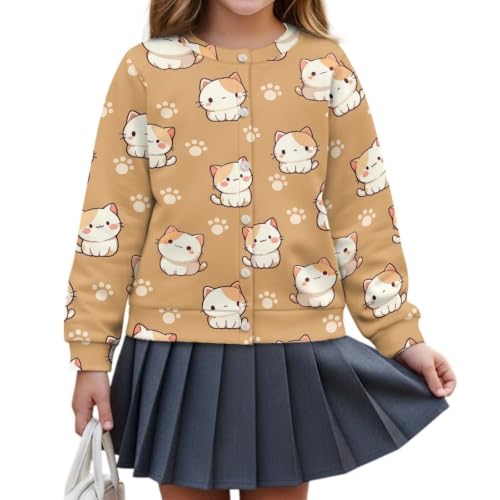 Image of Girls Cardigans Sweater Long Sleeve Crew Neck Button Down Sweaters School Outerwear for Kids Fall Winter Tops