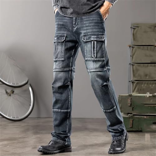 Men’S Outdoor Workwear Jeans Loose Fit Straight Leg Trousers with Pockets Denim Casual Pants4