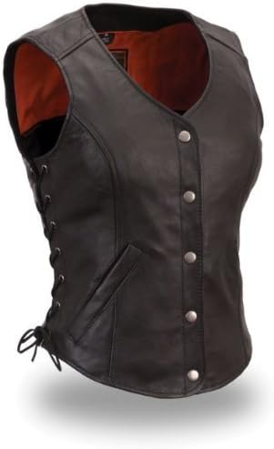 Womens Motorcycle Biker Classic Soft Leather Vest with Side Laces Longer Length (Medium)