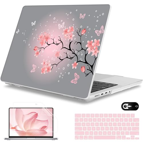 Mektron Case for M5 MacBook Pro 14 inch 2026 Model A3427 A3426 Fit 2025-2021 Model A3434 A3112 M4 A3112 A3401 A3185 M3 A2918 A2992 M2 A2779 M1 A2442 Pro/Max Cover, Butterfly Cherry Blossom