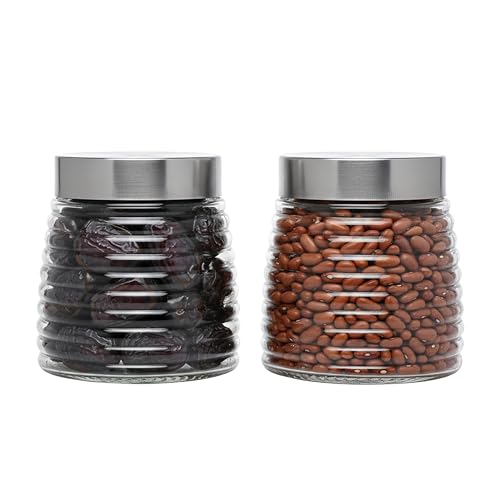 Image of Cutting EDGE 900ml Designer Glass Storage Jar, Silver (Set of 2)