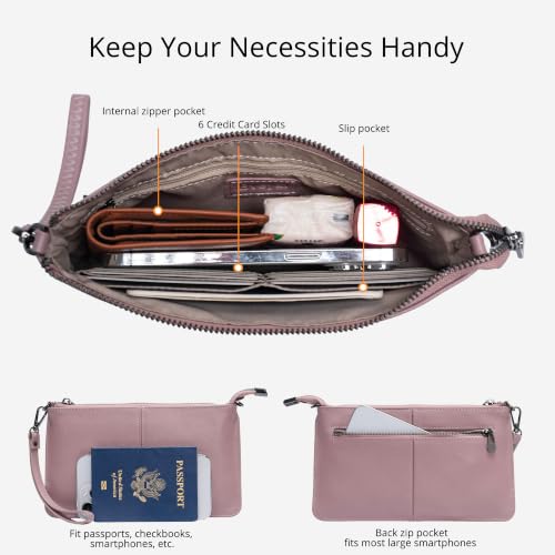 Image of Bveyzi Genuine Leather Wristlet Purses for Women, Envelope Clutch Wallet Small Crossbody Bags for Dressy Evening