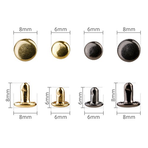 Ymaiss 120 Sets Leather Rivets Double Cap Rivets With Fixing Tool Kit For Leather Craft Repairing Decoration, 2 Color 2 Size, Gunmetal Black And Gold #TOP1
