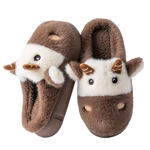 Cow Fuzzy Animal Slippers for Women & Men, Womens Mens Cute Fluffy Plush Warm Memory Foam House Slippers