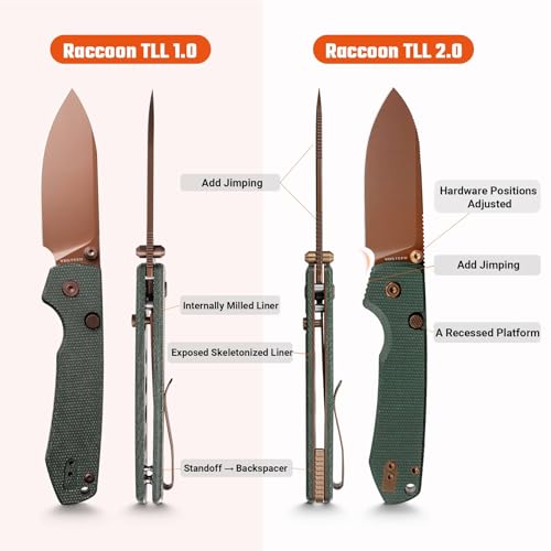 Image of Vosteed Raccoon2.0 EDC Folding Pocket knives - Top Liner Lock, 3.25 inch Sandvik 14C28N Steel Rose Gold Blade, Green Micarta Handle for Camping Hiking - A2907