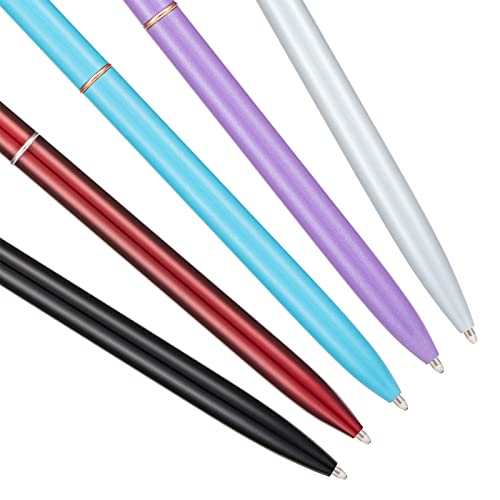 5 Pieces Metal Ballpoint Pen Set, Black Ink Slim Lightweight Smooth Writing Pen, For Business Office Teacher Student Wedding Guest, Wine Red, White, Black, Sky Blue, Purple #TOP1