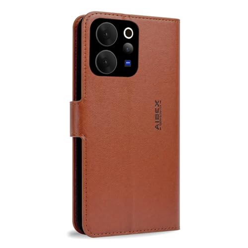 Image of AIBEX Compatible for Vivo V70 5G / Vivo V70 Elite 5G Flip Cover Leather Finish | Inside TPU with Card Pockets | Wallet Stand | Complete Protection Flip Case Brown