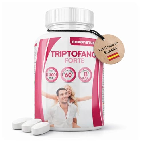 Triptofano con magnesio y vitamina b6, mas melatonina, espirulina, vitamina B3 y B5, 60 comprimidos de 1.300 mg. Antiestres, contra la ansiedad, propulsor de serotonina