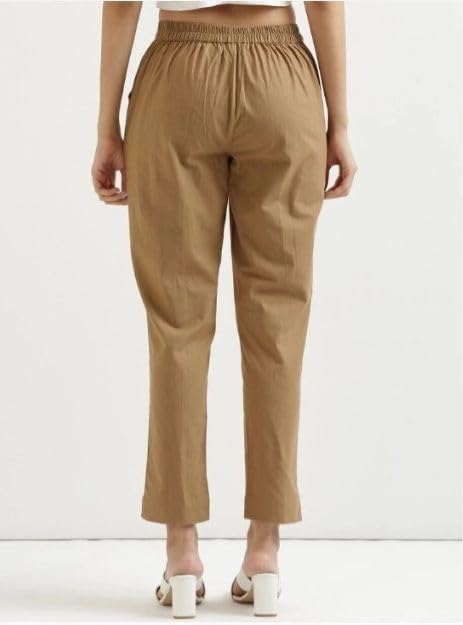 Image of D K W Women's Mid Rise Relaxed Fit Cotton Flex Trousers with Elastic Back & Drawstring - Ideal for Winter, Formal, Office & Casual Wear, Comfortable for Girls and Women