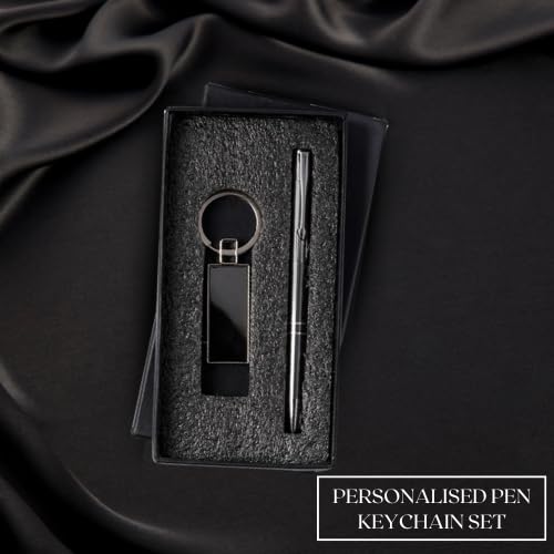 Image of Personalised Ball Pen and Keychain Gift Set, Black with Silver Clip, Corporate Gift