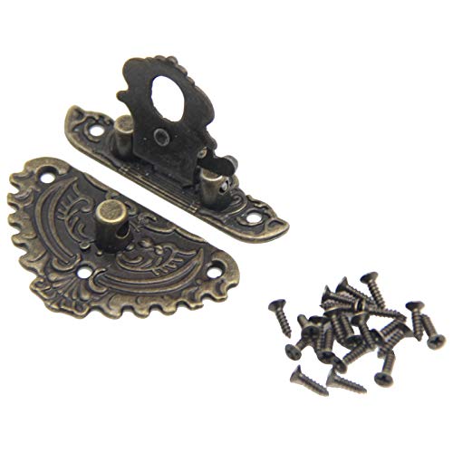 Image of 4Pcs Latch Hasp Antique Brass Decorative Hasp Jewelry Wooden Box Hasp Latch Lock with Screws for Drawer Cabinet Jewelry Wooden Case Box Antique Bronze Lock, 55x49mm