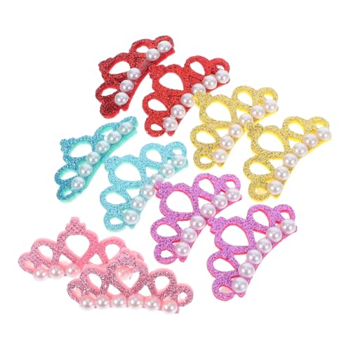 Hohopeti 10Pcs Pet Hair Clips Pearl Crown Shaped Dog Accessories for Parties Includes Yellow Lake Blue Pink Bright Red Comfortable and Gentle Skin Adorable Dog Hair