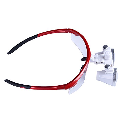 BoNew Tragbare zahnärztliche chirurgische Fernglaslupe 3,5X-R, optisches Glas, mit/ohne Kopf, LED-Lampe, Rot (mit LED-Licht)