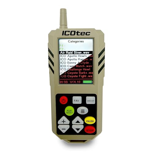 Icotec Atom | Electronic Predator Call | 300 Yard Remote Range | 200 Sounds Included | Coyote, Fox, Crow, Hog Hunting Call