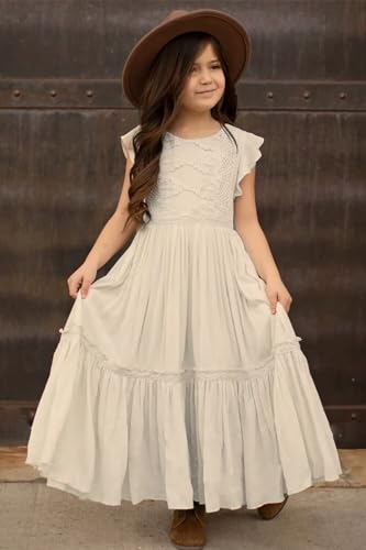 Flower Girl Dress Boho Lace Panel Ruffle Sleeve Wedding Bridesmaid Dresses Long Chiffon Princess Birthday Party Gown2