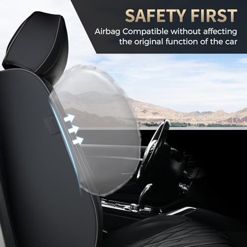 Image of FLORICH Seat Covers Front Seats Leather Car Seat Cover Waterproof Automotive Seat Covers with Lumbar Support Full Coverage Car Seat Cushion Protector Universal Fit for Most Cars Trucks SUV, Black