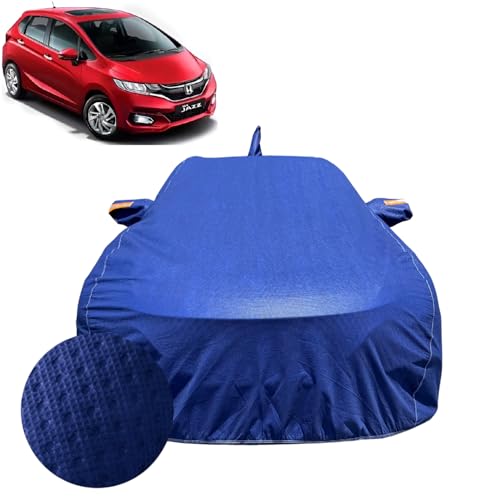 Image of Car Cover for Honda Jazz (2015-2023) | 100% Waterproof Cover with Antenna & Reflective Mirror Pockets | Dustproof, Scratchproof, Heatproof Jazz Car Cover |Soft Cotton Lining| Blue