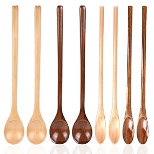 DanziX Holzlöffel, 20,3 cm, Cocktail-Rührlöffel, Kaffee, Suppe, Eistee, zum Kochen, Hellbraun, Dunkelbraun