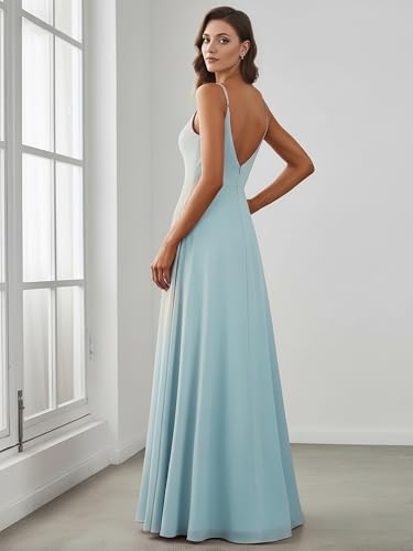 Image of Ever-Pretty Women's Sexy Side Slit V Neck Spaghetti Straps Chiffon A Line Bridesmaid Dress 0128B-PH