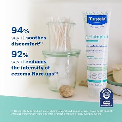 Mustela Stelatopia+ Lipid-Replenishing Cream - Moisturizer for Eczema-Prone Skin - With Natural Sunflower Oil and Prebiotic - EWG Verified - For Babies, Kids & Adults - Fragrance Free