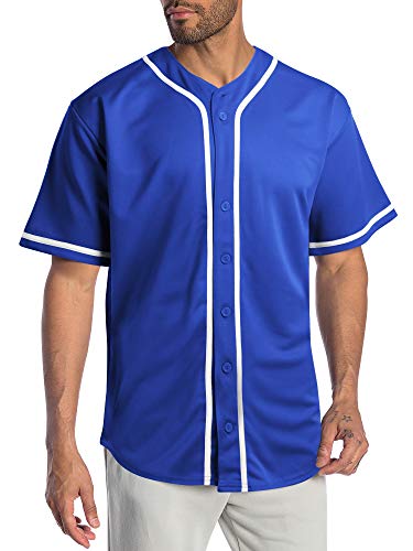 Hat and Beyond Mens Baseball Jersey Stripe Button Down Shirts Team Sports Uniforms (Medium,1DL01_Royal Blue)