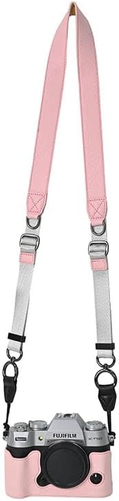 X-T50 Case, Handmade PU Leather Half Camera Case Bag Cover Bottom Opening Version for Fujifilm X-T50 XT50 With Neck Strap (Pink)